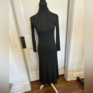 French Connection Mock Neck Charcoal Ribbed Knit Sweater Dress NEW